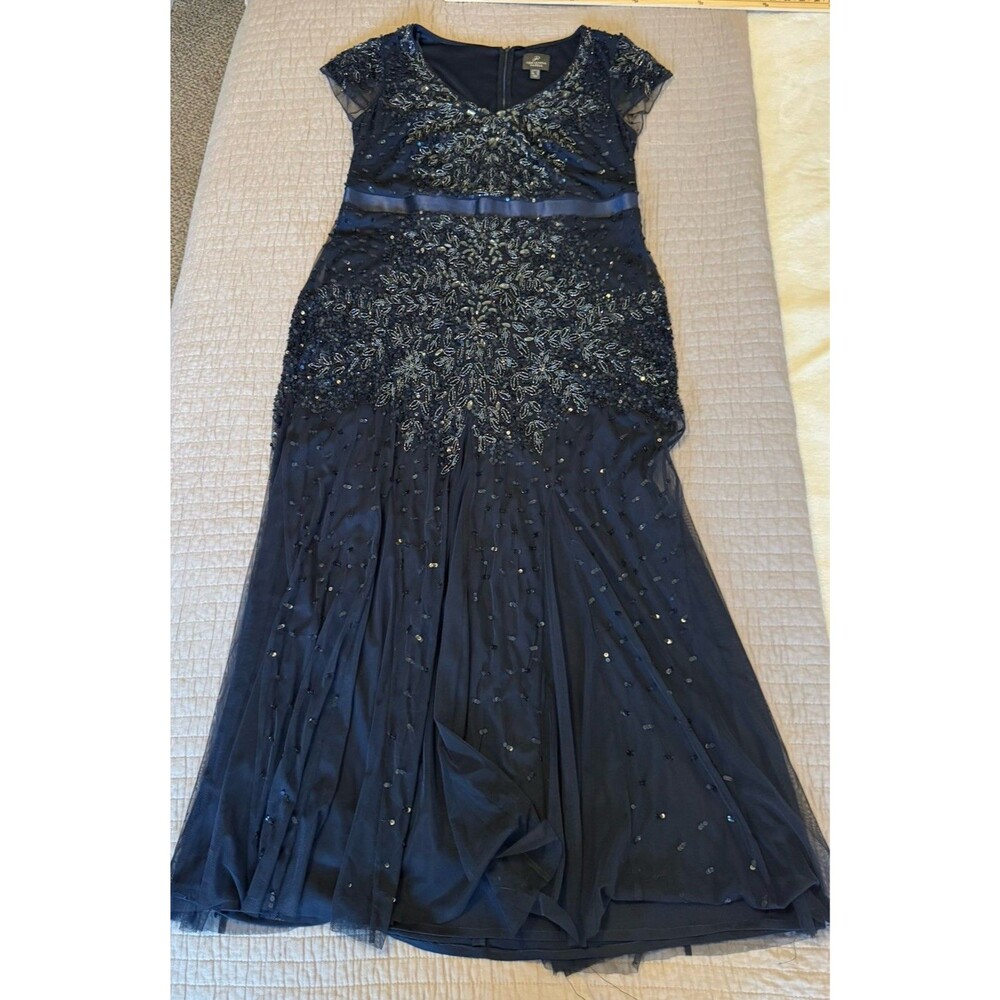 Adrianna Papell Women's Midnight Blue Beaded A-Line Mother Of The Bride Gown 16W